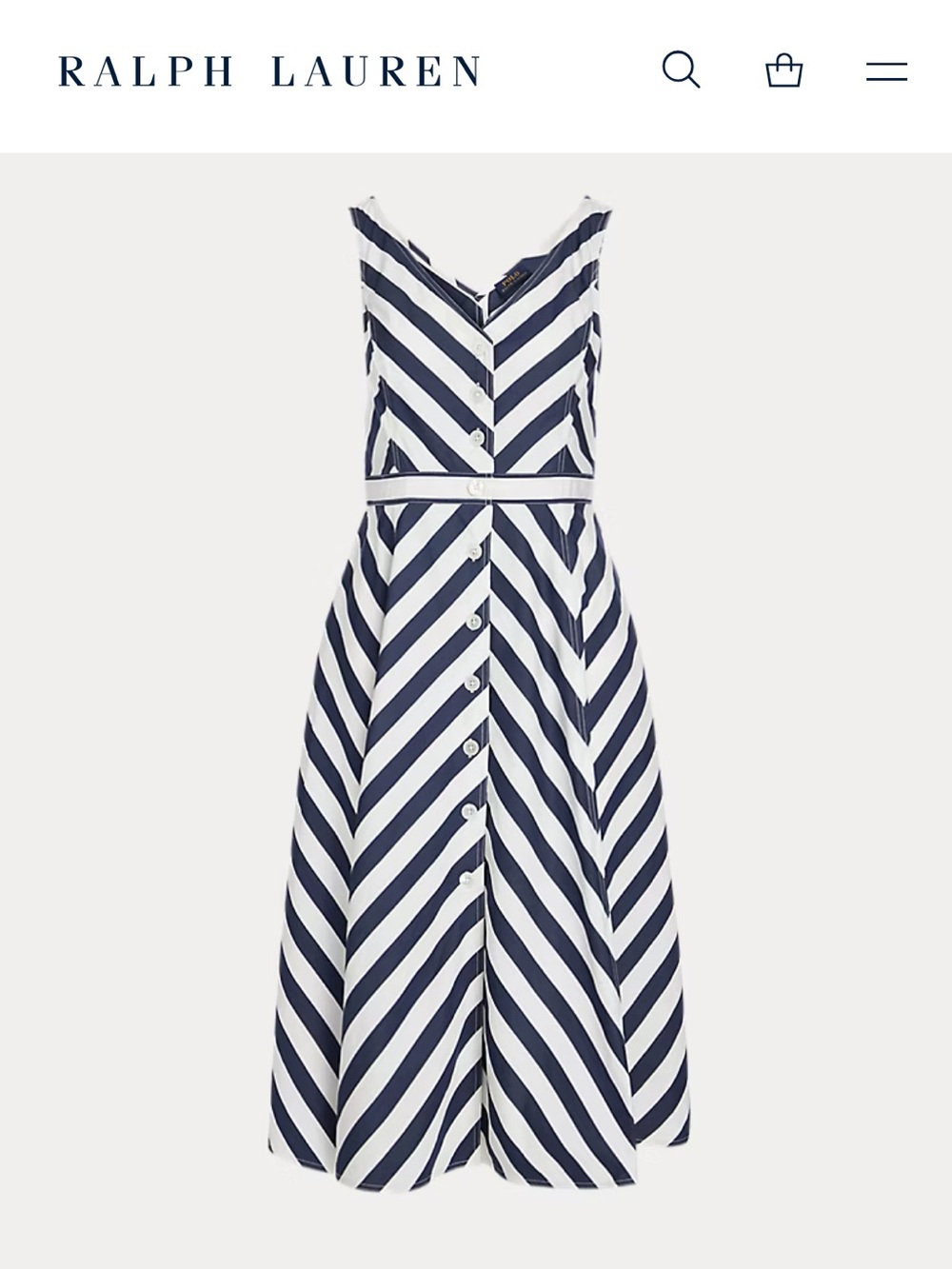 Polo by Ralph Lauren Navy and White Diagonal-Stripe V-Neck Midi Dress
